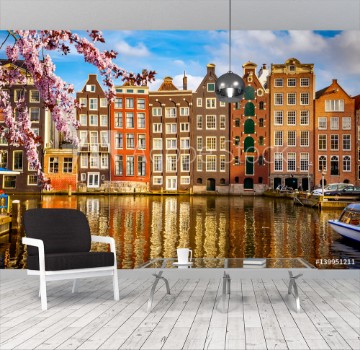 Bild på Traditional old buildings in Amsterdam at spring the Netherlands